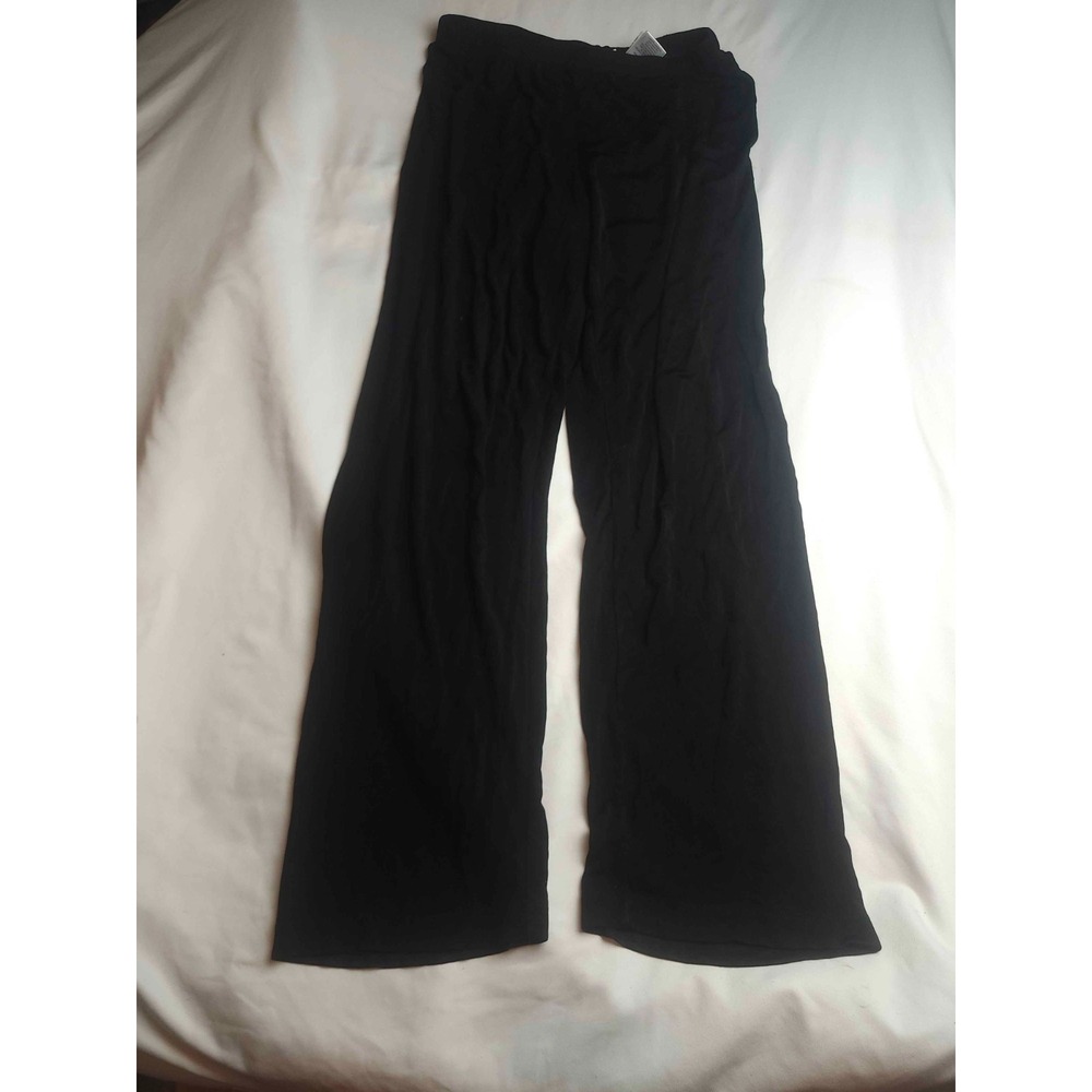 White Stag Pull On Pants Womens Size PM Black Knit Wide Leg Stretch Slacks Ankle